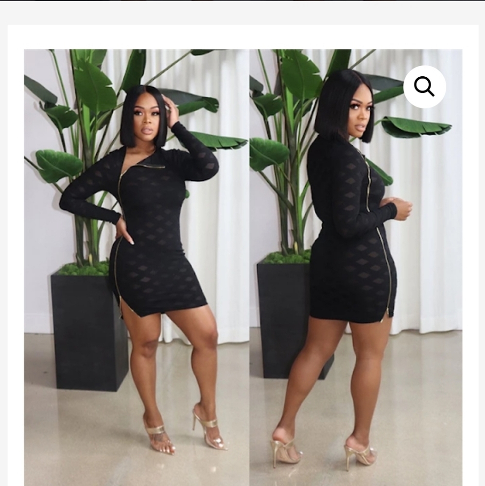 Black and Gold zipper dress. NEW. No stretch.